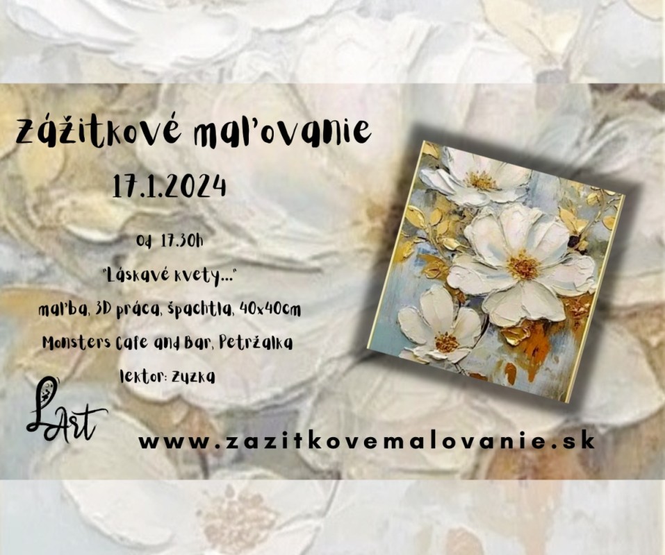 VYPREDANÉ! Zážitkové maľovanie- "Láskavé kvety..."-3D maľba/zlato, 40x40cm plátno