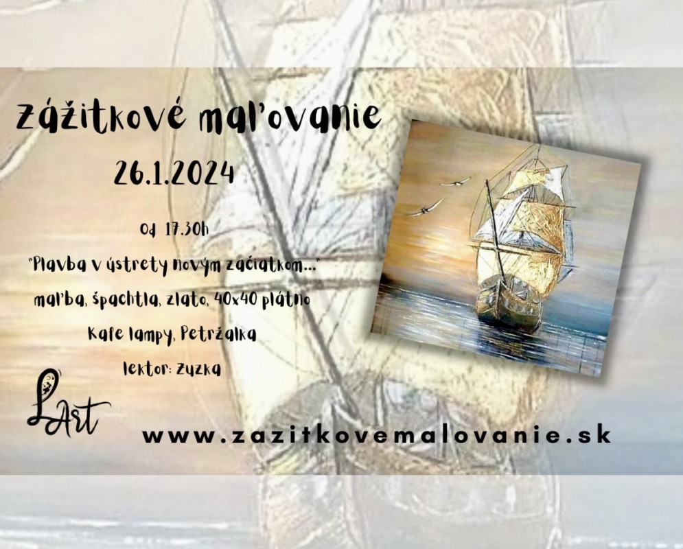 Zážitkové maľovanie- "Plavba k novým začiatkom..."- maľba, zlato, špachtla, plátno 40x40
