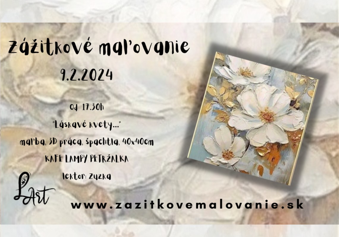 VYPREDANÉ! Zážitkové maľovanie- "Láskavé kvety..."-3D maľba/zlato, 40x40cm plátno