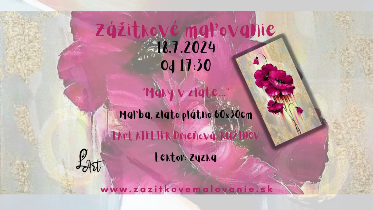 Zážitkové maľovanie  "Maky v zlate....." - Maľba, zlato na plátno 60x30cm