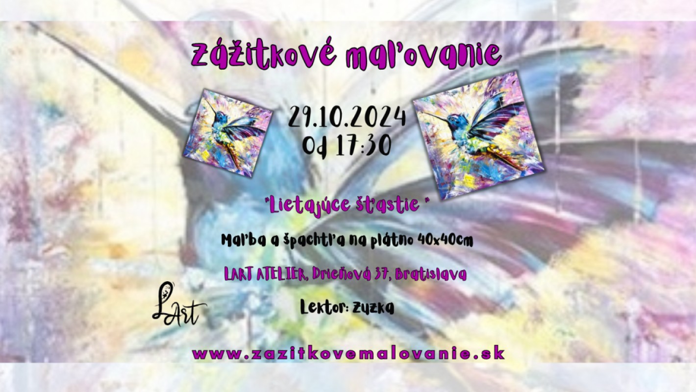 VYPREDANÉ! Zážitkové maľovanie- "Lietajúce šťastie..." Maľba a špachtľa na plátno 40x40cm
