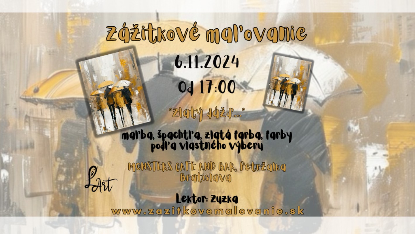 Zážitkové maľovanie - "Zlatý dážď" Maľba, špachtľa, zlatá farba, farby podľa vlastného výberu