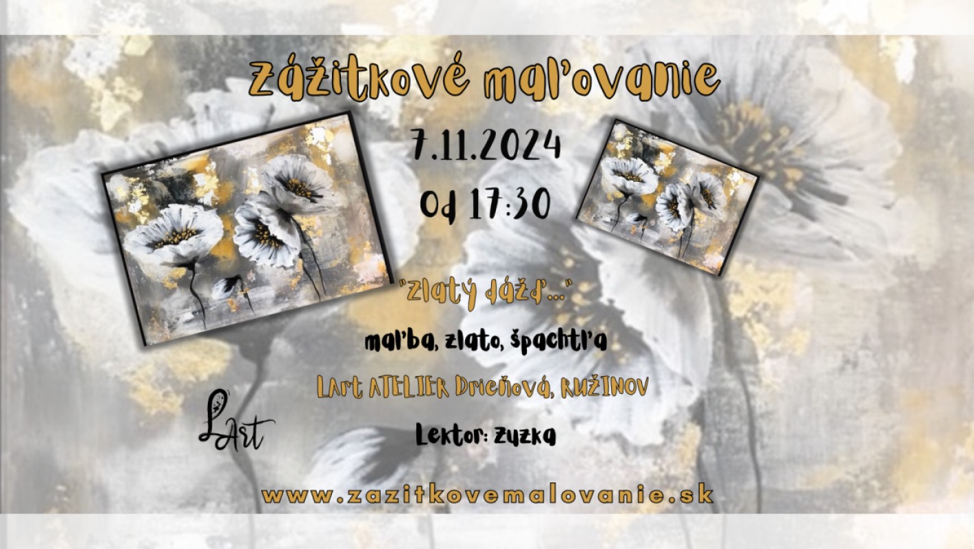 Zážitkové maľovanie - "Kvety v zlate" maľba, zlato, špachtľa