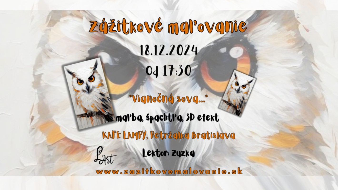Zážitkové maľovanie- "Vianočná sova..." Maľba, špachtľa, 3D efekt