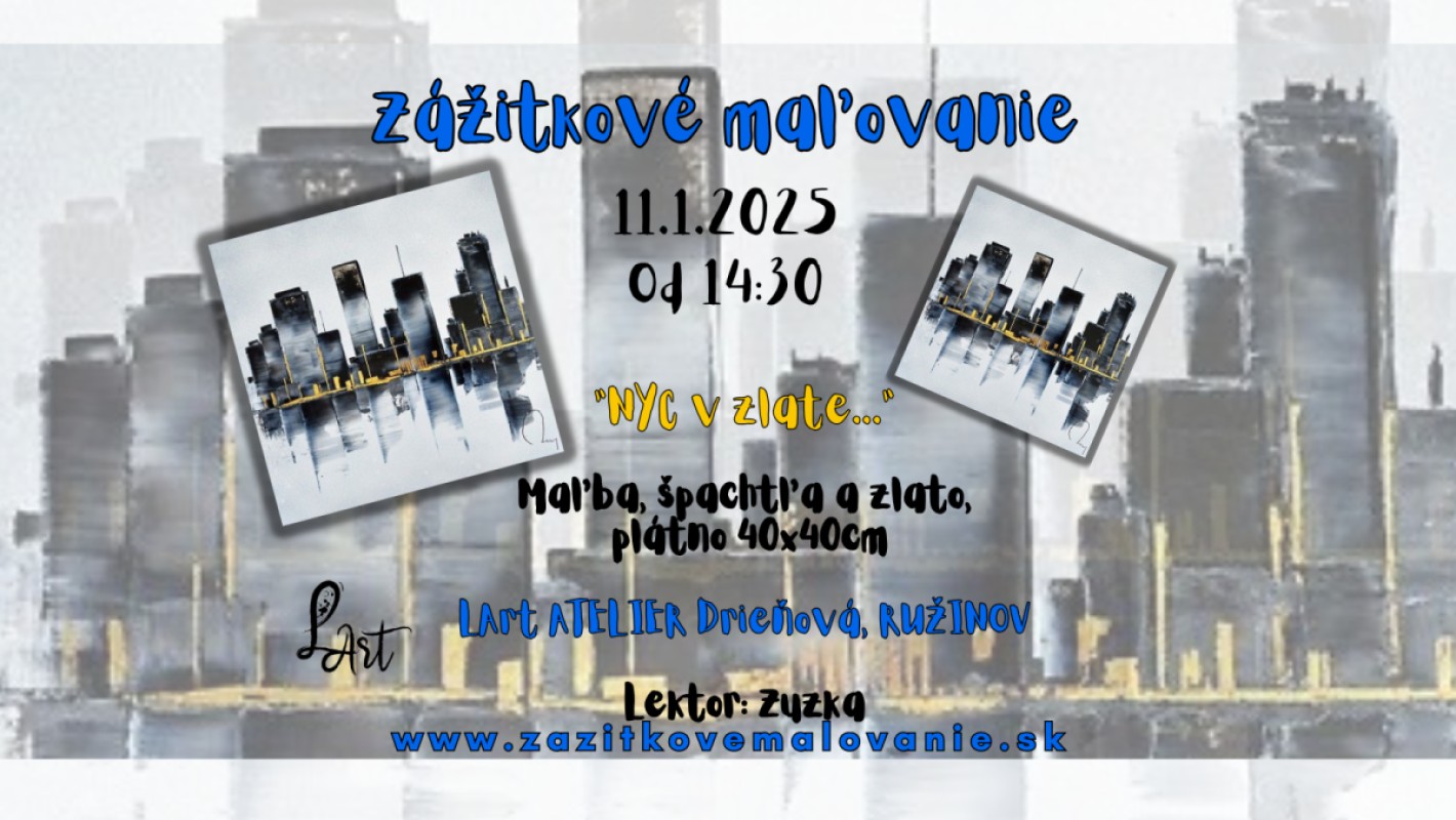 Zážitkové maľovanie - "NYC v zlate…" Maľba, špachtľa a zlato na 40x40cm plátno