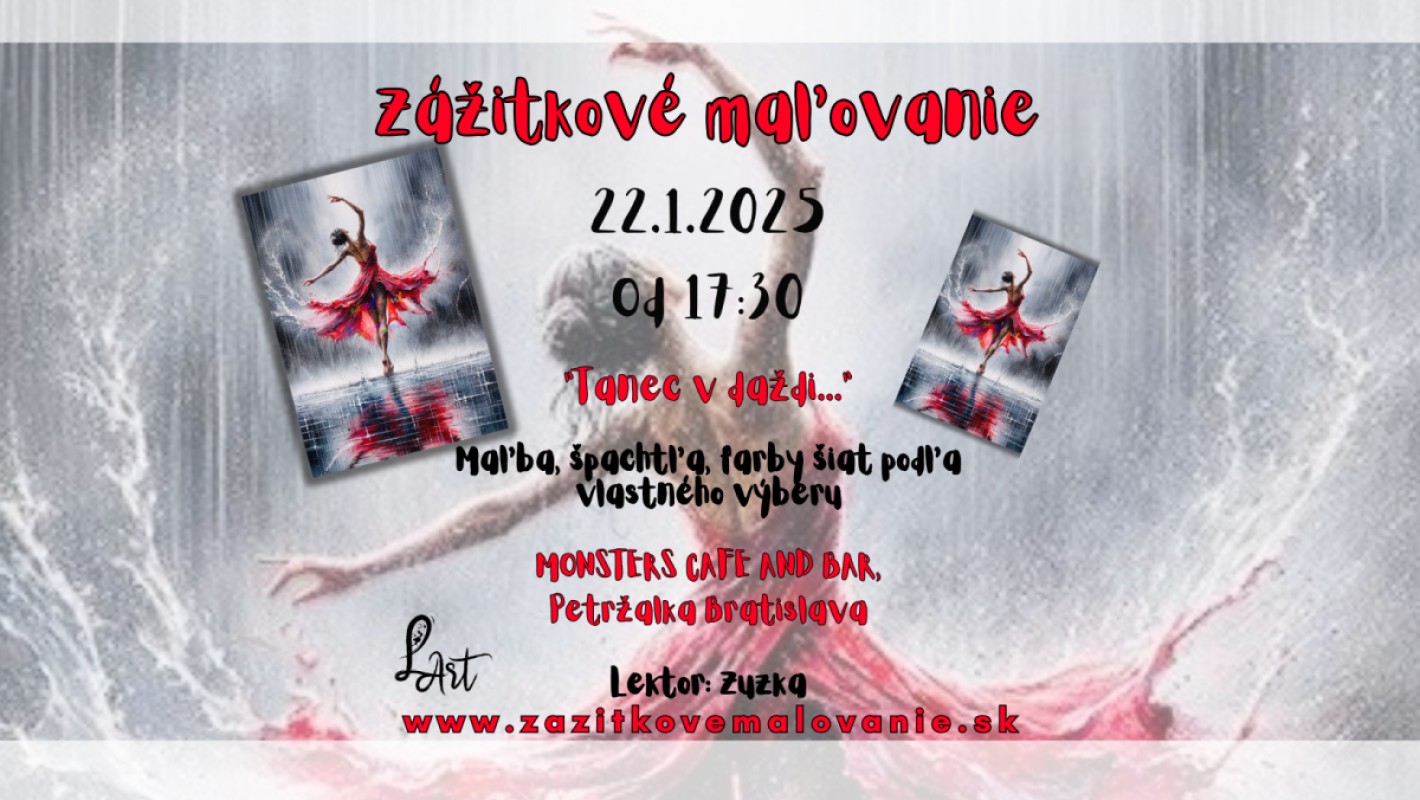 VYPREDANÉ! Zážitkové maľovanie- "Tanec v daždi..." Maľba, špachtľa, farba šiat podľa vlastného výberu