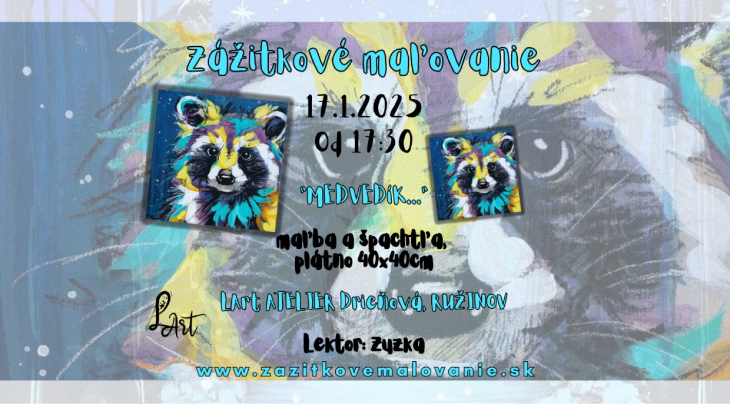 Zážitkové maľovanie - "MEDVEDIK..." Maľba a špachtľa na plátno 40x40cm