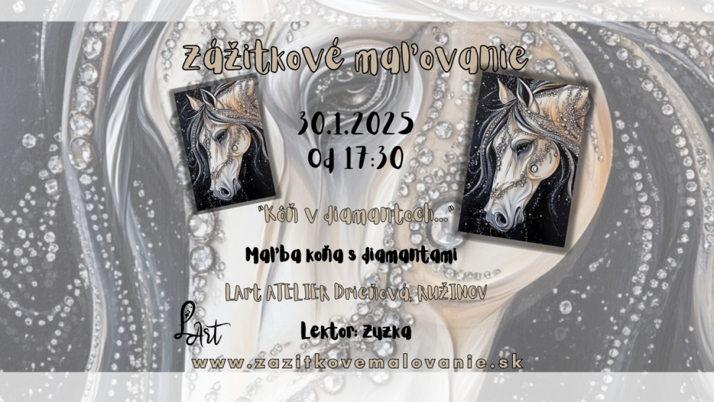Zážitkové maľovanie - "Kôň v diamantoch..." Maľba koňa na čierne plátno s diamantami