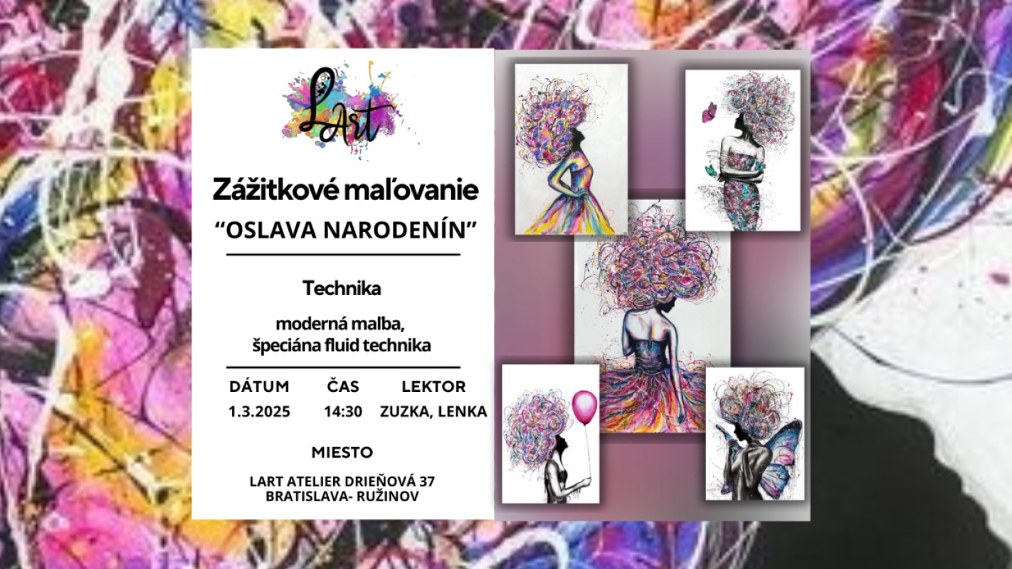 VYPREDANÉ! Zážitkové maľovanie - "OSLAVA NARODENÍN LART ATELIÉRU…" maľba, špeciálna fluid art technika na plátno