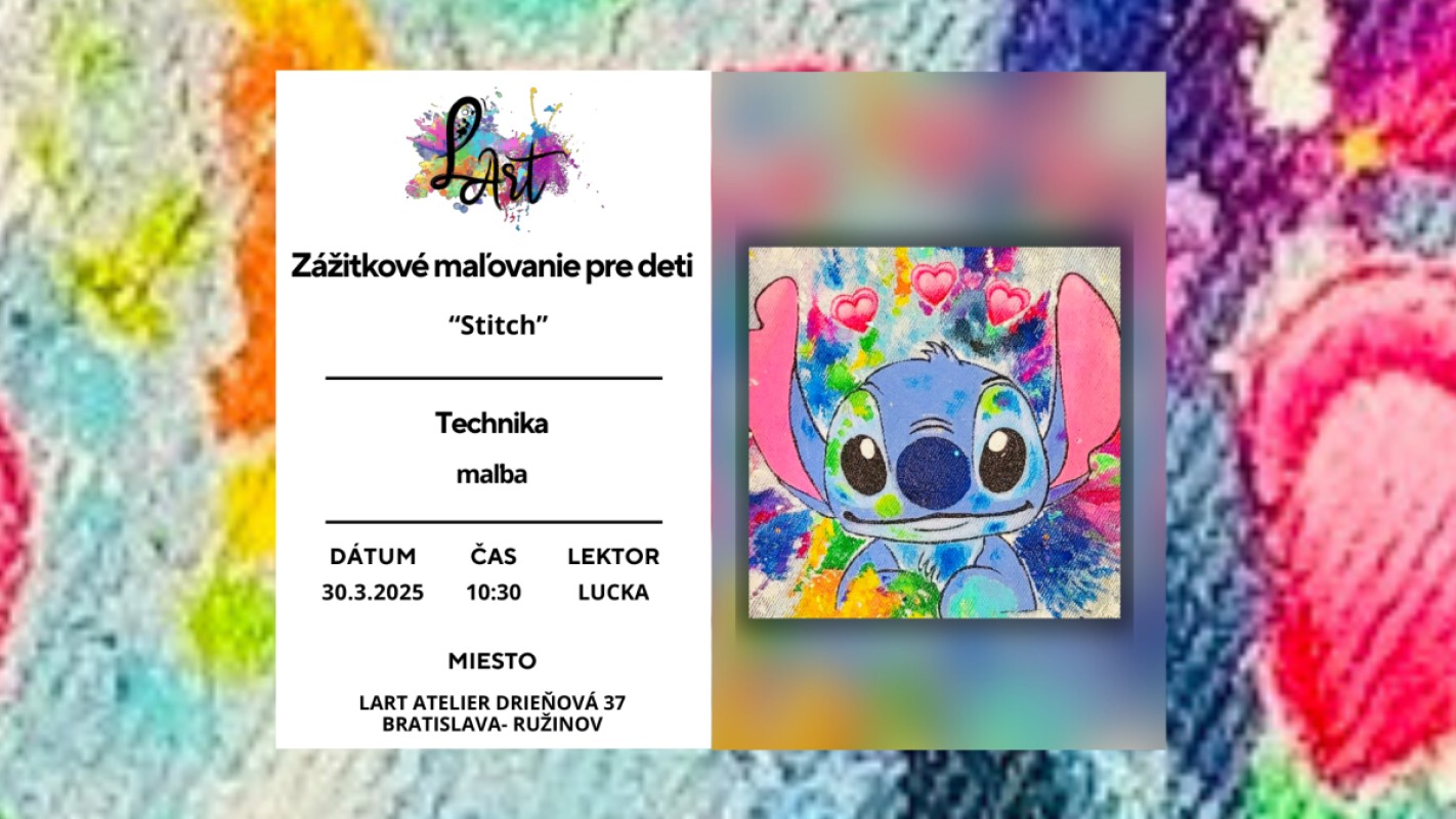 VYPREDANÉ!!! Zážitkové maľovanie pre Deti- "STITCH..." maľba