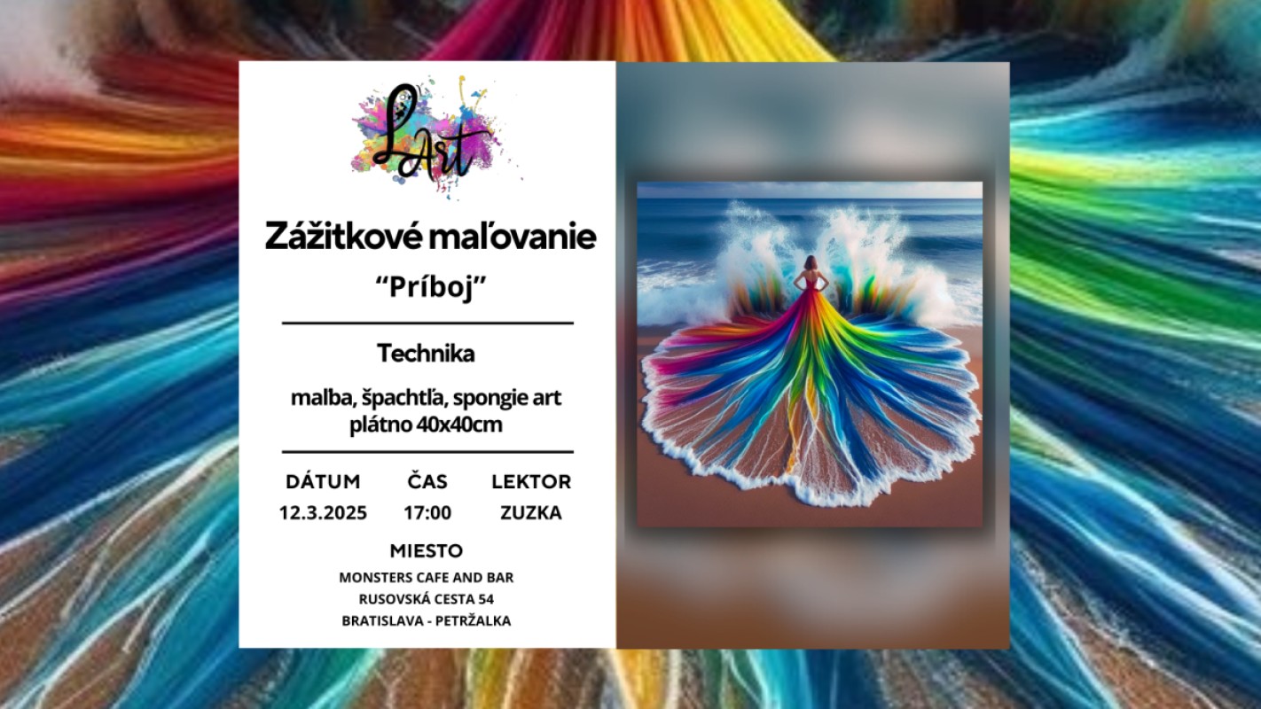 VYPREDANÉ! Zážitkové maľovanie - "Príboj…" maľba, špachtľa, spongie art, plátno 40x40cm