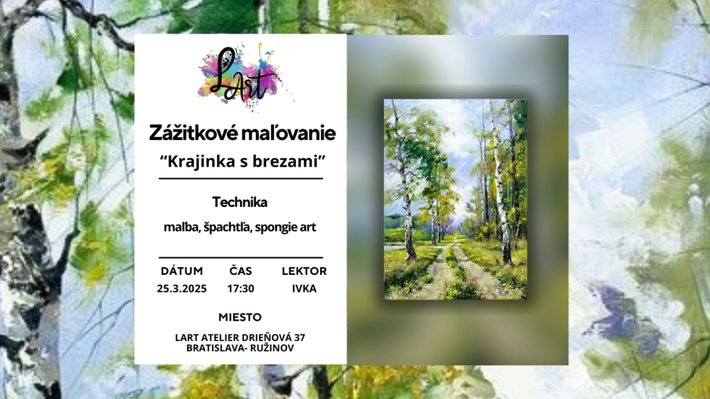 Zážitkové maľovanie - "Krajinka s brezami…" maľba, špachtľa, spongie art