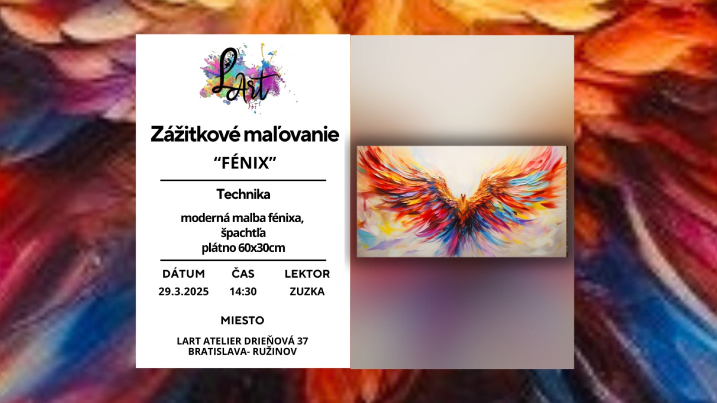 VYPREDANÉ!!! Zážitkové maľovanie - "FÉNIX…" moderná maľba fénixa, špachtľa, plátno 60x30cm