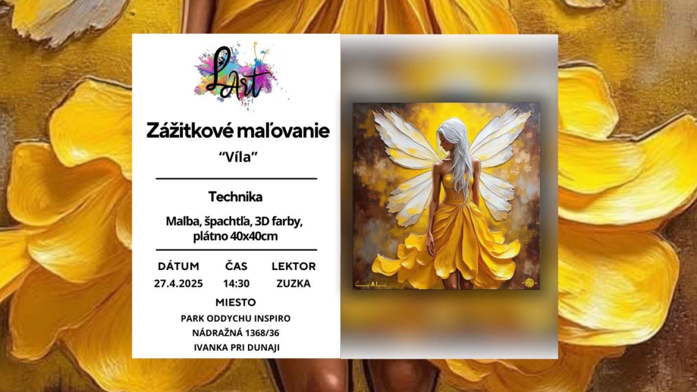 IVÁNKA PRI DUNAJI! Zážitkové maľovanie - " Víla..." Maľba, špachtľa, 3D farby, plátno 40x40cm