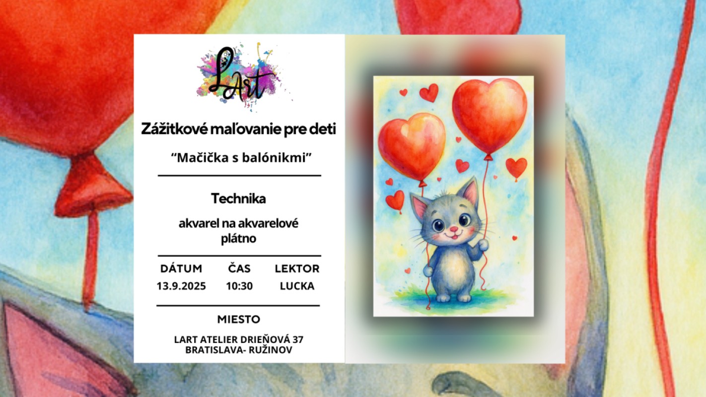 Zážitkové maľovanie pre deti -,,Mačička s balónikmi..." akvarel