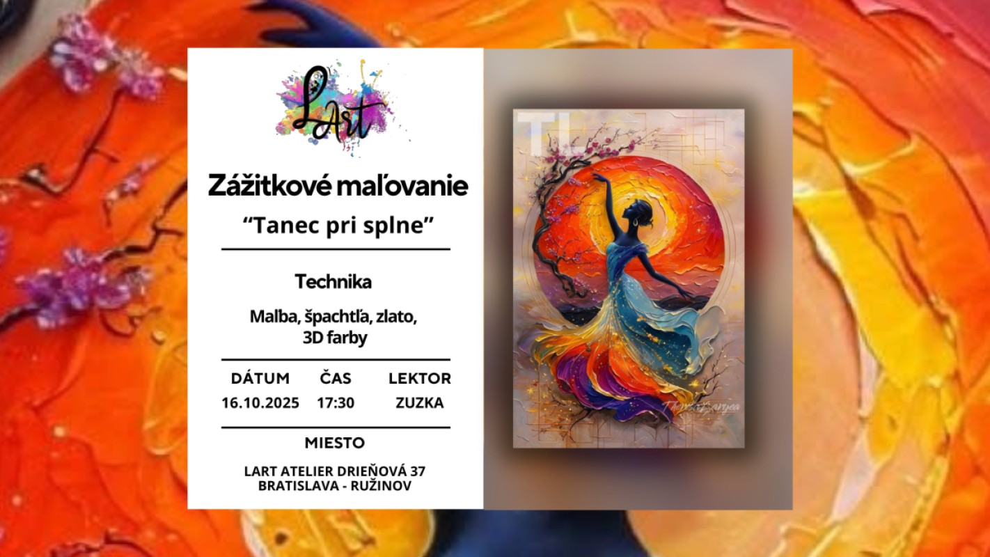 Obrázok udalosti: Zážitkové maľovanie -,,Tanec pri splne..." maľba, špachtľa, 3D farby, zlato