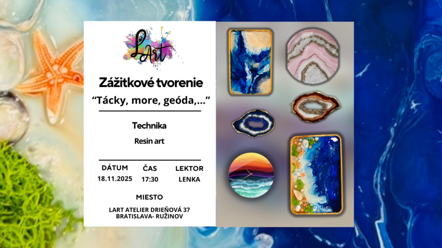 Obrázok udalosti: Zážitkové tvorenie - "RESIN ART…" - živicové hodiny, geoda, more, ...