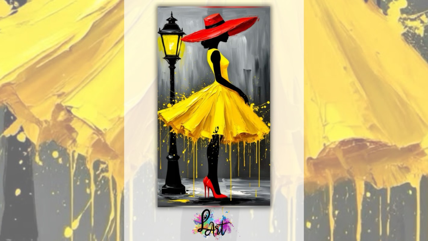 Zážitkové maľovanie- Žena v žltých šatách