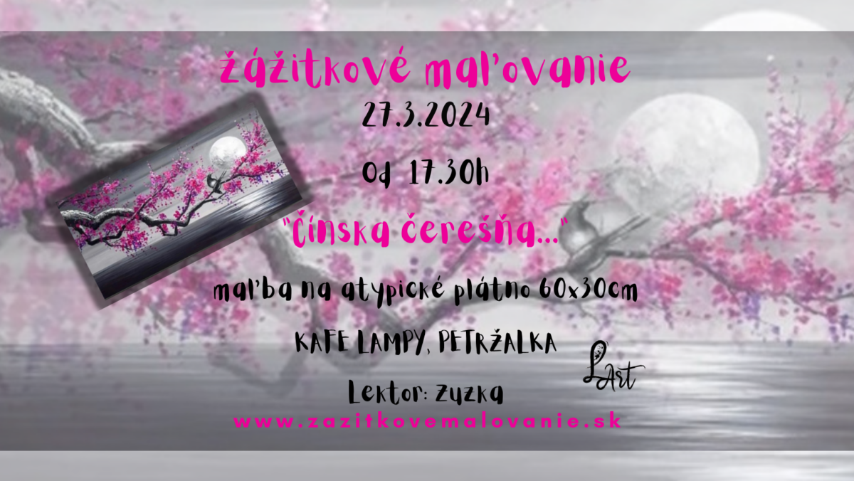 Zážitkové maľovanie - ,,Čínska čerešňa..." - maľba na atypické plátno 60x30cm