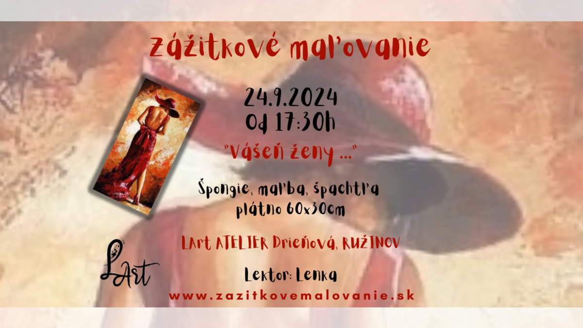 Zážitkové maľovanie  "Vášeň ženy..." Špongie, maľba, špachtľa 60x30